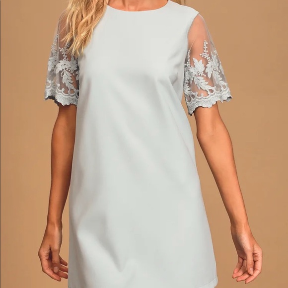 NWOT Lulu’s “Dance a Little Light Blue Embroidered Short Sleeve Shift Dress” - Picture 3 of 15